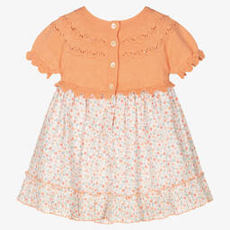 Artesanía Granlei-Baby Girls Orange Cotton Floral Knit Dress  | Childrensalon Outlet
