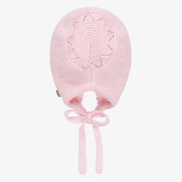 Artesanía Granlei-Baby Girls Pink Knit & Tulle Trim Bonnet | Childrensalon Outlet
