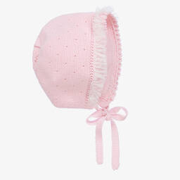Artesanía Granlei-Baby Girls Pink Knit & Tulle Trim Bonnet | Childrensalon Outlet