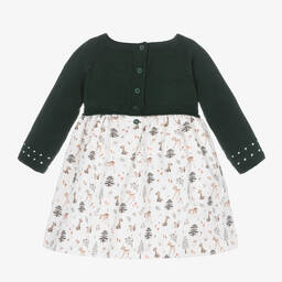 ارتيزانيا  غرانلي-فستان أكريليك محبوك لون أبيض وأخضر للمولودات | Childrensalon Outlet