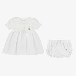 ارتيزانيا  غرانلي-فستان لون أبيض مزين بدانتيل للمولودات | Childrensalon Outlet