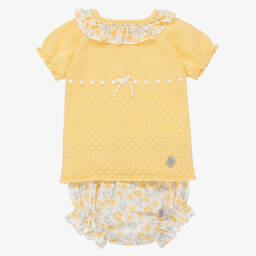 Artesanía Granlei-Baby Girls Yellow Floral Knit Shorts Set | Childrensalon Outlet