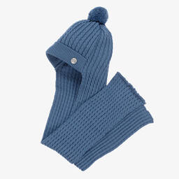 Artesanía Granlei-Blue Knitted Hat & Attached Scarf | Childrensalon Outlet