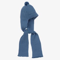 Artesanía Granlei-Blue Knitted Hat & Attached Scarf | Childrensalon Outlet