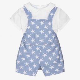 Artesanía Granlei-Белый топ и голубой полукомбинезон со звездами | Childrensalon Outlet