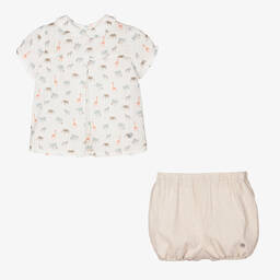 Artesanía Granlei-Boys Beige Cotton & Linen Shorts Set | Childrensalon Outlet