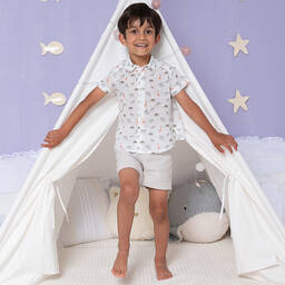 Artesanía Granlei-Boys Beige Cotton & Linen Shorts Set | Childrensalon Outlet