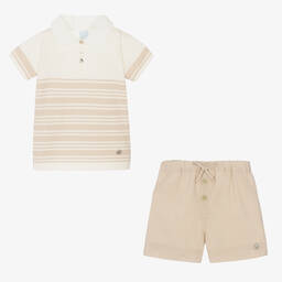 Artesanía Granlei-Рубашка в полоску и бежевые шорты из хлопка | Childrensalon Outlet