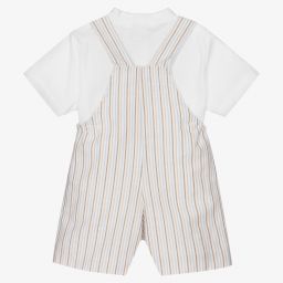 Artesanía Granlei-طقم دانغريز أطفال ولادي قطن مقلم لون بيج وأبيض | Childrensalon Outlet