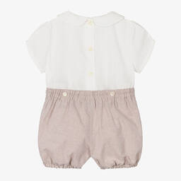 Artesanía Granlei-Boys Beige & White Cotton Buster Suit | Childrensalon Outlet