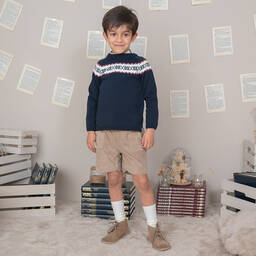 ارتيزانيا  غرانلي-طقم شورت أكريليك وقطن كوردروي لون كحلي وبني | Childrensalon Outlet