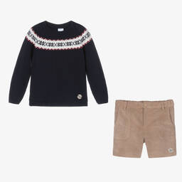 ارتيزانيا  غرانلي-طقم شورت أكريليك وقطن كوردروي لون كحلي وبني | Childrensalon Outlet