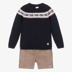 ارتيزانيا  غرانلي-طقم شورت أكريليك وقطن كوردروي لون كحلي وبني | Childrensalon Outlet