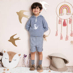 Artesanía Granlei-توب هودي أكريليك محبوك لون أزرق للأولاد | Childrensalon Outlet