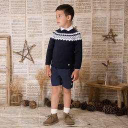 Artesanía Granlei-Boys Blue & White Shorts Set | Childrensalon Outlet