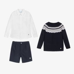 Artesanía Granlei-Boys Blue & White Shorts Set | Childrensalon Outlet