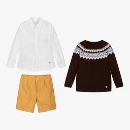 Artesanía Granlei-Boys Brown & Yellow Shorts Set | Childrensalon Outlet