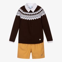 Artesanía Granlei-Boys Brown & Yellow Shorts Set | Childrensalon Outlet