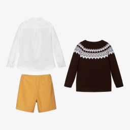 Artesanía Granlei-Boys Brown & Yellow Shorts Set | Childrensalon Outlet