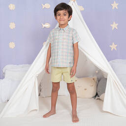 Artesanía Granlei-Boys Green Checked Cotton Shorts Set | Childrensalon Outlet