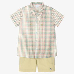 Artesanía Granlei-Boys Green Checked Cotton Shorts Set | Childrensalon Outlet