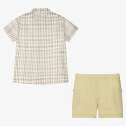 Artesanía Granlei-Boys Green Checked Cotton Shorts Set | Childrensalon Outlet