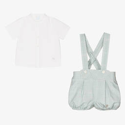 Artesanía Granlei-Boys Green Gingham Cotton Shorts Set | Childrensalon Outlet