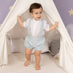 Artesanía Granlei-Boys Green Gingham Cotton Shorts Set | Childrensalon Outlet