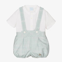 Artesanía Granlei-Boys Green Gingham Cotton Shorts Set | Childrensalon Outlet