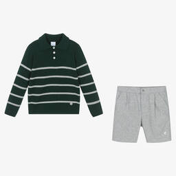 Artesanía Granlei-Boys Green & Grey Wool Shorts Set | Childrensalon Outlet