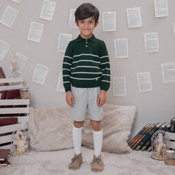 Artesanía Granlei-Boys Green & Grey Wool Shorts Set | Childrensalon Outlet