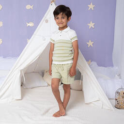 Artesanía Granlei-Зеленый топ в полоску и шорты из хлопка | Childrensalon Outlet