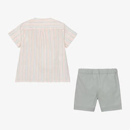 Artesanía Granlei-Boys Green Stripe Cotton Shorts Set | Childrensalon Outlet