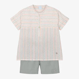 Artesanía Granlei-Boys Green Stripe Cotton Shorts Set | Childrensalon Outlet