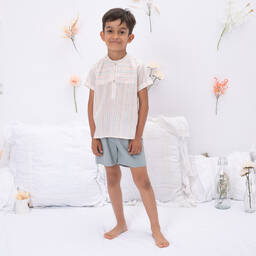 Artesanía Granlei-Boys Green Stripe Cotton Shorts Set | Childrensalon Outlet