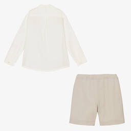ارتيزانيا  غرانلي-طقم شورت قطن وكتان لون عاجي وبيج للأولاد | Childrensalon Outlet