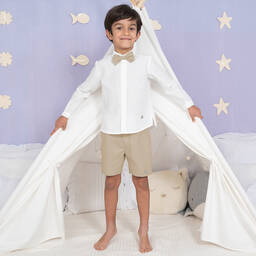 ارتيزانيا  غرانلي-طقم شورت قطن وكتان لون عاجي وبيج للأولاد | Childrensalon Outlet