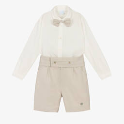 ارتيزانيا  غرانلي-طقم شورت قطن وكتان لون عاجي وبيج للأولاد | Childrensalon Outlet