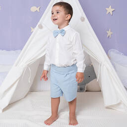 Artesanía Granlei-Boys Ivory & Blue Linen Short Set | Childrensalon Outlet