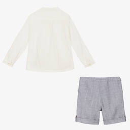Artesanía Granlei-Boys Ivory & Blue Shorts Set | Childrensalon Outlet