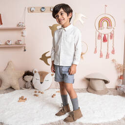 Artesanía Granlei-Boys Ivory & Blue Shorts Set | Childrensalon Outlet