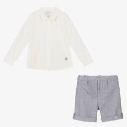 Artesanía Granlei-Boys Ivory & Blue Shorts Set | Childrensalon Outlet