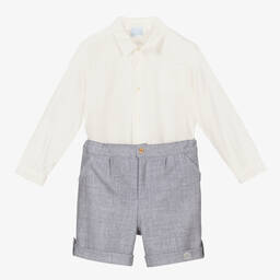 Artesanía Granlei-Boys Ivory & Blue Shorts Set | Childrensalon Outlet