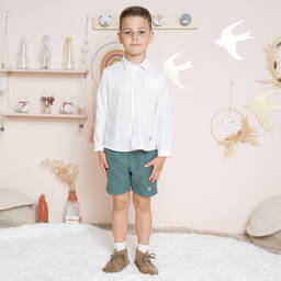 Artesanía Granlei-Boys Ivory & Green Shorts Set | Childrensalon Outlet