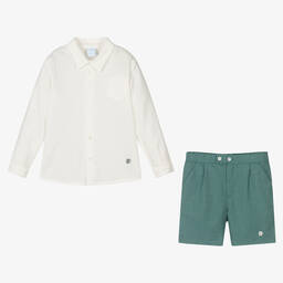 Artesanía Granlei-Boys Ivory & Green Shorts Set | Childrensalon Outlet