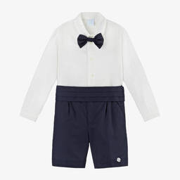 ارتيزانيا  غرانلي-طقم شورت قطن لون عاجي وكحلي للأولاد | Childrensalon Outlet