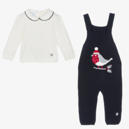 Artesanía Granlei-Синий трикотажный полукомбинезон Робин и свитер | Childrensalon Outlet