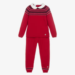 Artesanía Granlei-Boys Red Knit Trouser Ensemble | Childrensalon Outlet