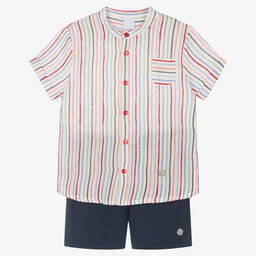 Artesanía Granlei-Boys Striped Shirt & Blue Shorts Set | Childrensalon Outlet