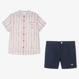 Artesanía Granlei-Boys Striped Shirt & Blue Shorts Set | Childrensalon Outlet